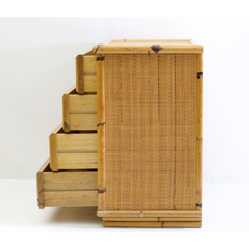 Vintage Bambooand Wicker Chest of Drawers by Dal Vera Italy 1960s