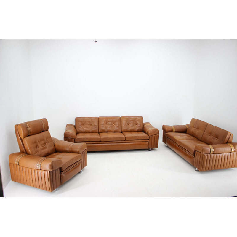 Vintage Living Room Set in Cognac Leather 1970s