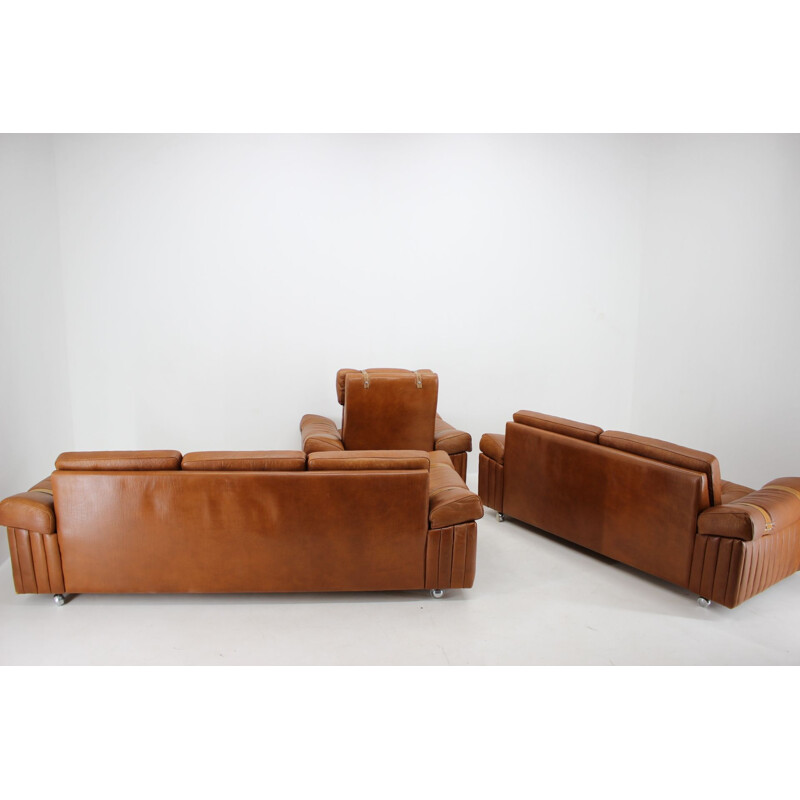 Vintage Living Room Set in Cognac Leather 1970s