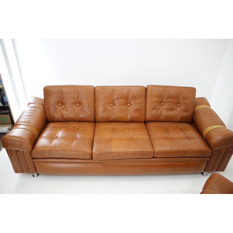 Vintage Living Room Set in Cognac Leather 1970s