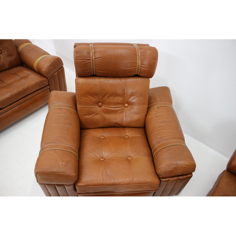 Vintage Living Room Set in Cognac Leather 1970s