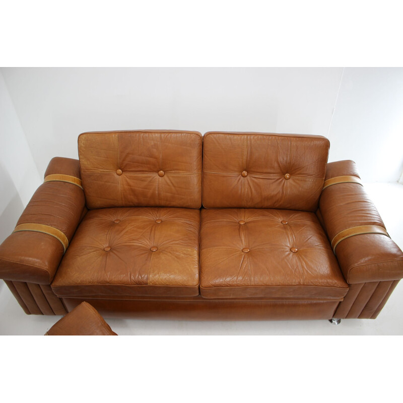 Vintage Living Room Set in Cognac Leather 1970s