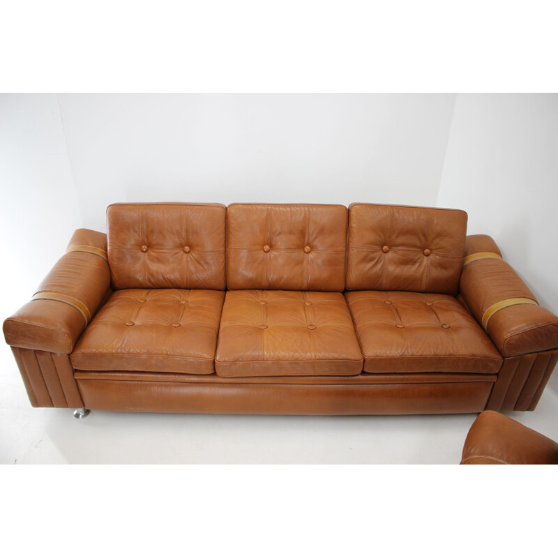 Vintage Living Room Set in Cognac Leather 1970s