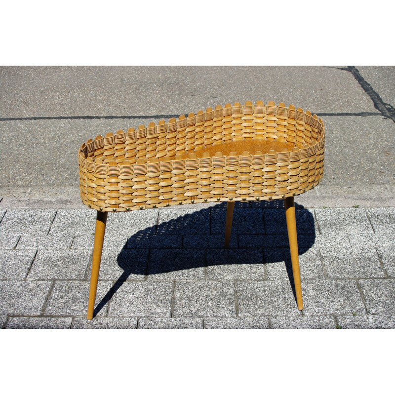 Vintage Small tripod table in wood and wicker 1950s