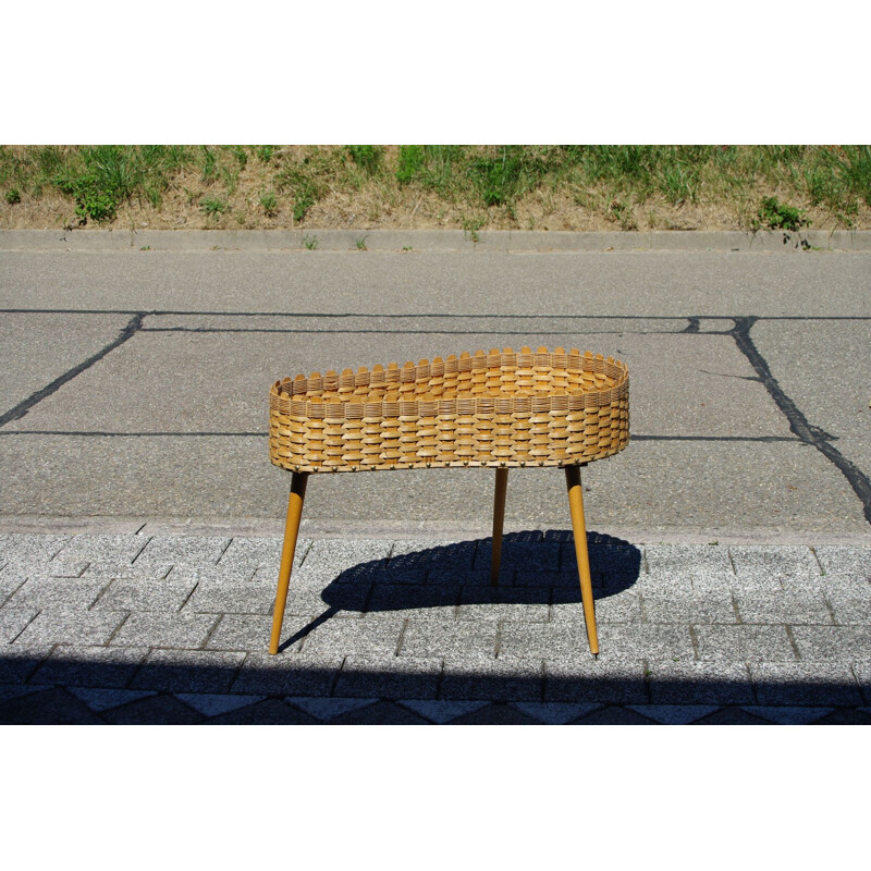 Vintage Small tripod table in wood and wicker 1950s