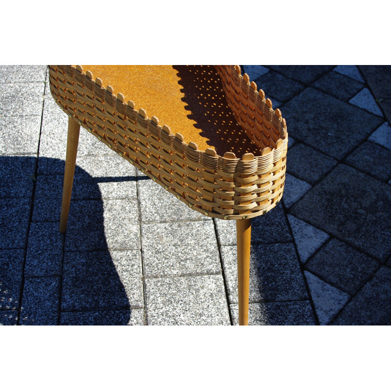 Vintage Small tripod table in wood and wicker 1950s