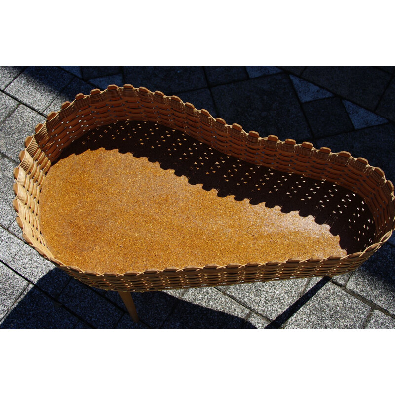 Vintage Small tripod table in wood and wicker 1950s