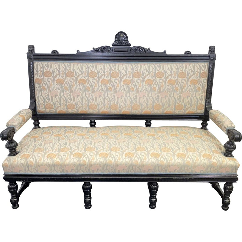 Vintage Bench Sofa Couch black floral 1930s