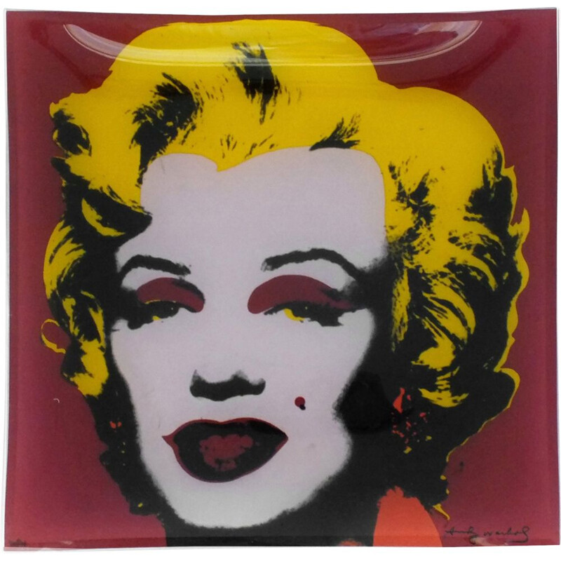 Assiette vintage carrée en verre Rosenthal Série Celebrity par Andy Warhol