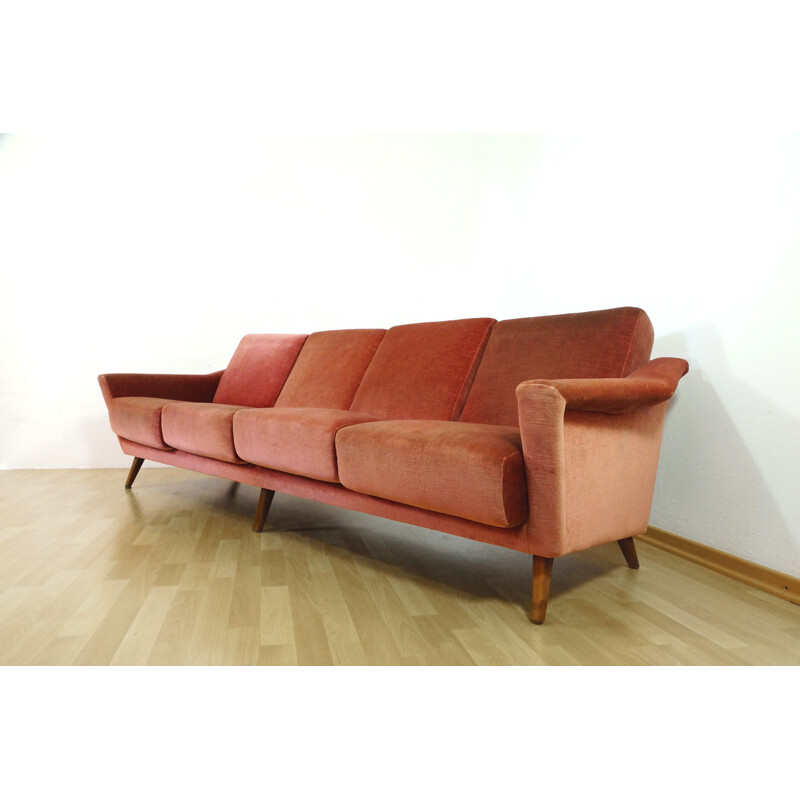 Grand canapé 4 places vintage en tissu - 1950