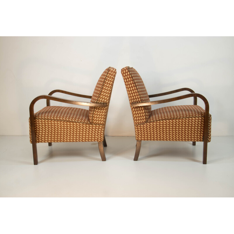 Pair of vintage Art Deco Armchairs by Halabala 1930s