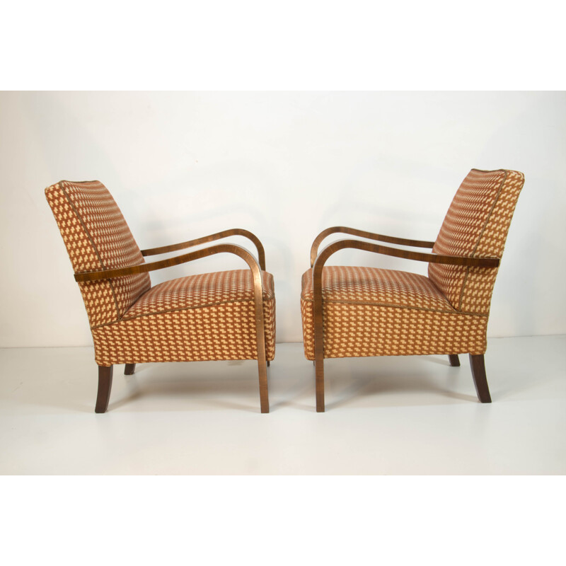 Pair of vintage Art Deco Armchairs by Halabala 1930s