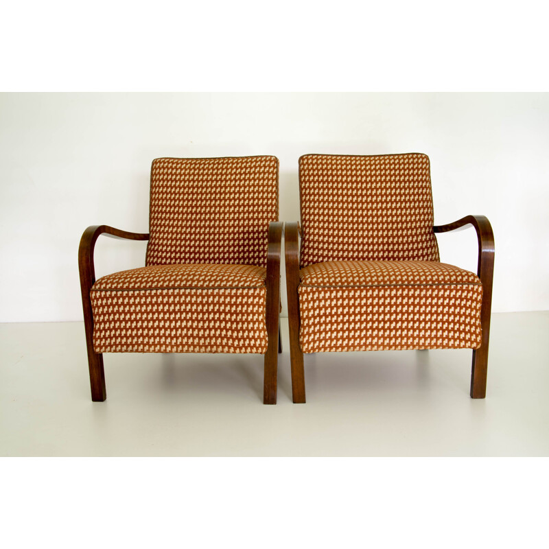 Pair of vintage Art Deco Armchairs by Halabala 1930s