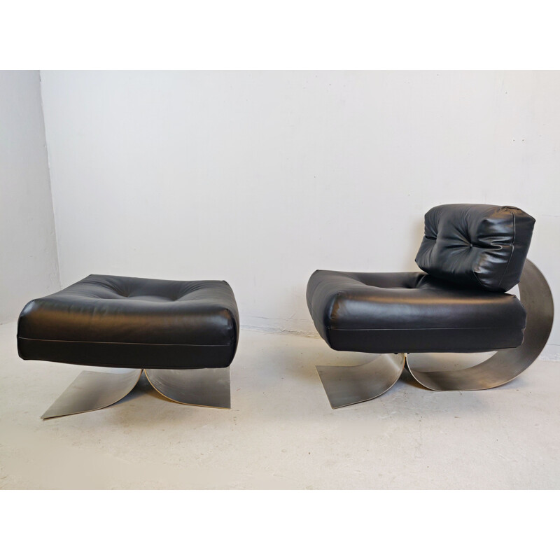 Vintage Oscar Niemeyer Chair and Ottoman Alta 1970s