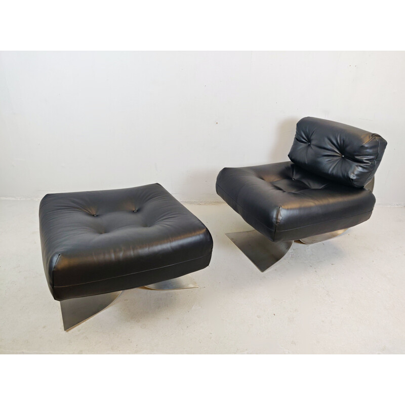 Vintage Oscar Niemeyer Chair and Ottoman Alta 1970s