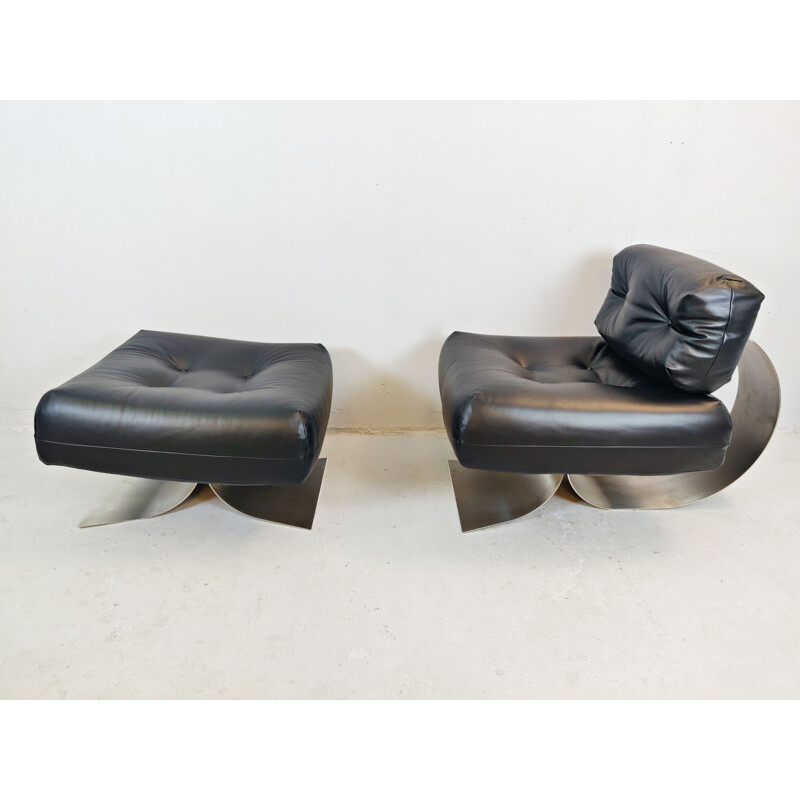 Vintage Oscar Niemeyer Chair and Ottoman Alta 1970s