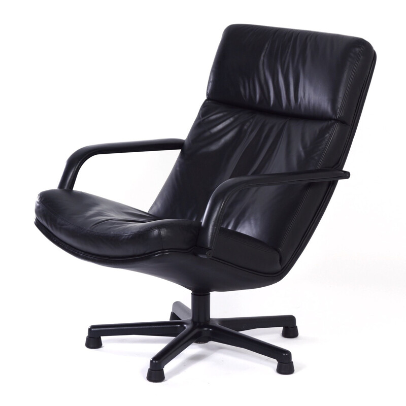 Fauteuil vintage Easy Chair de Geoffrey Harcourt pour Artifort Black Leather 1980