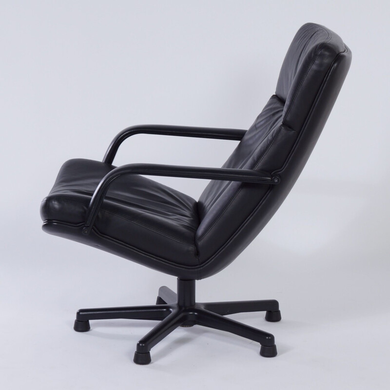 Fauteuil vintage Easy Chair de Geoffrey Harcourt pour Artifort Black Leather 1980