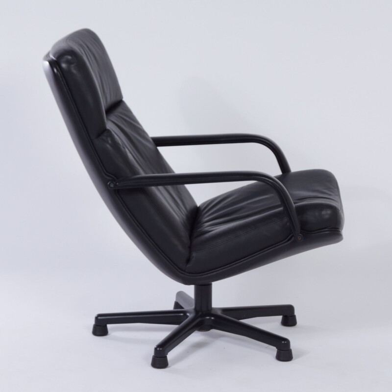 Fauteuil vintage Easy Chair de Geoffrey Harcourt pour Artifort Black Leather 1980