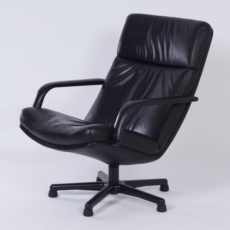 Vintage Easy Chair by Geoffrey Harcourt for Artifort Black Leather 1980s