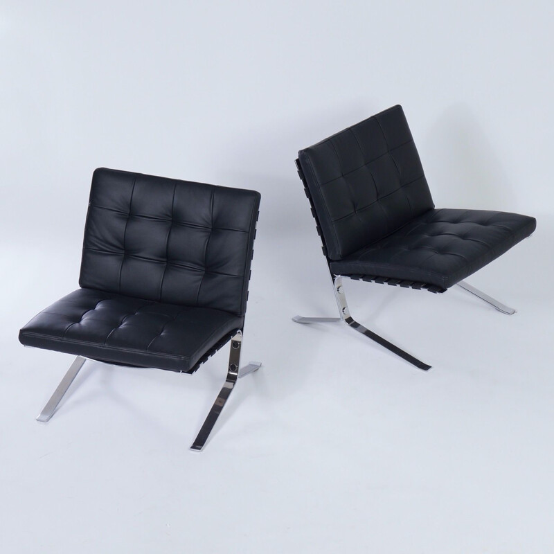 Pair of vintage Joker Lounge Chairs by Olivier Mourgue for Airborne in Black Leather 1960s