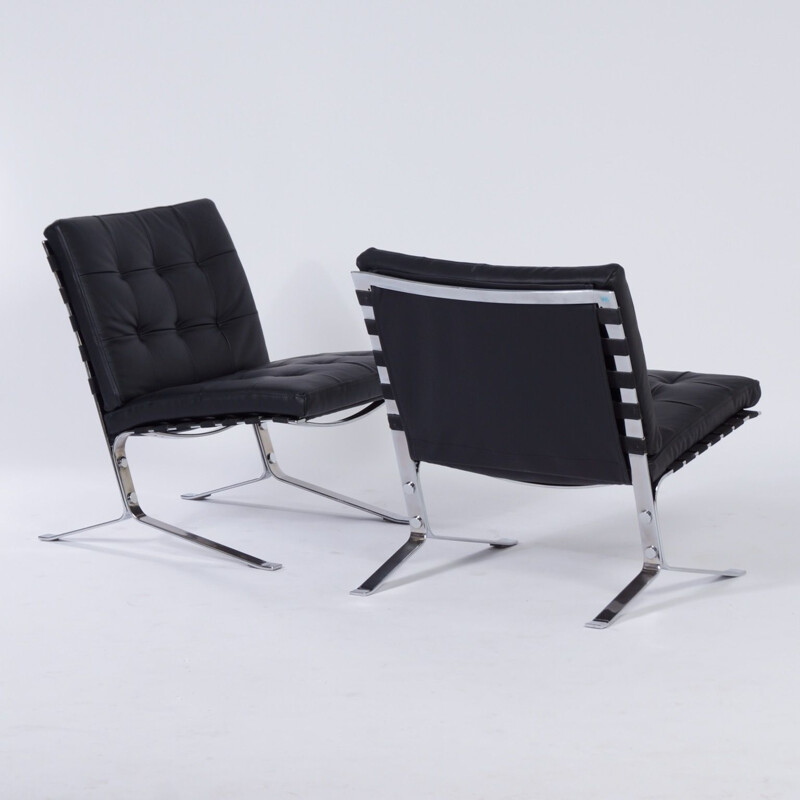 Pair of vintage Joker Lounge Chairs by Olivier Mourgue for Airborne in Black Leather 1960s