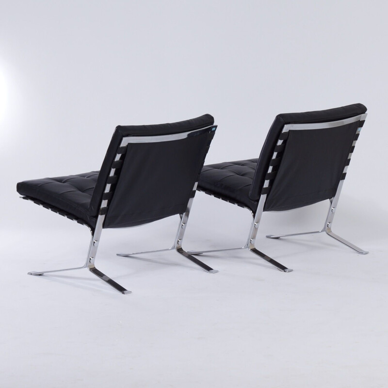 Pair of vintage Joker Lounge Chairs by Olivier Mourgue for Airborne in Black Leather 1960s