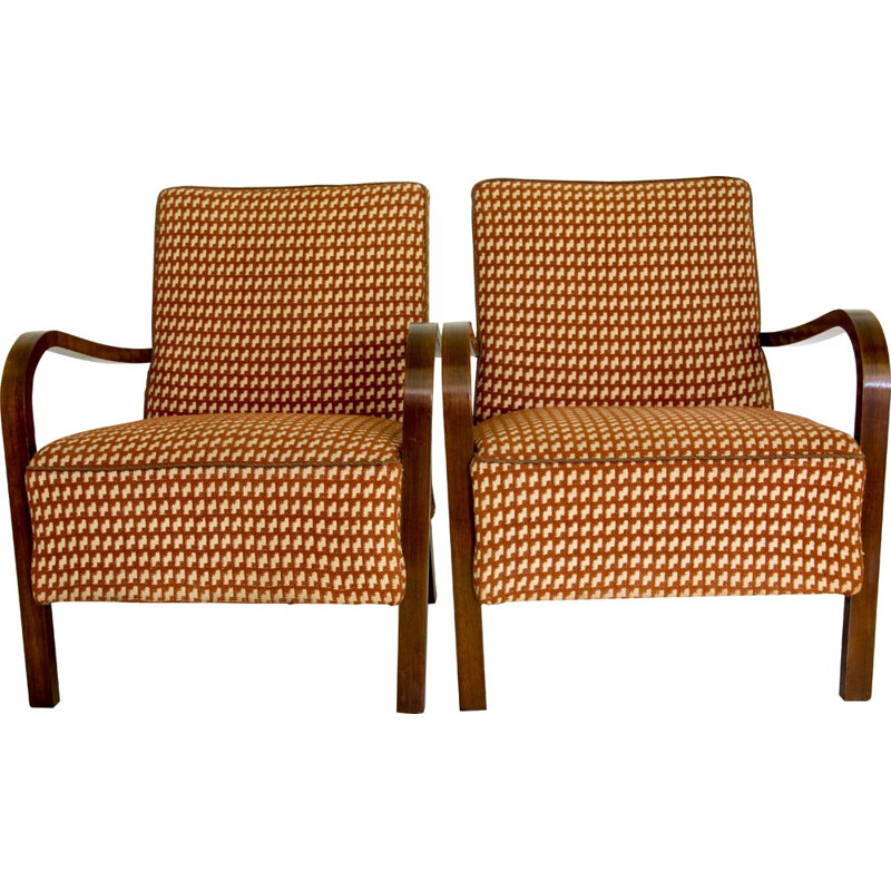 Pair of vintage Art Deco Armchairs by Halabala 1930s