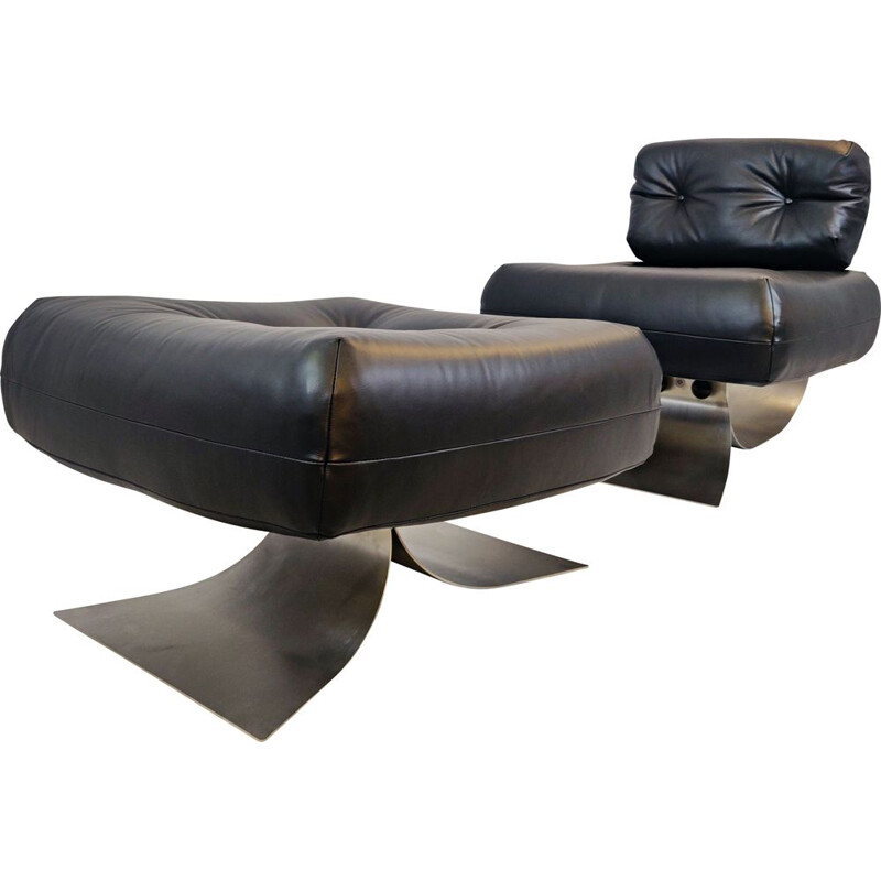 Vintage Oscar Niemeyer Chair and Ottoman Alta 1970s