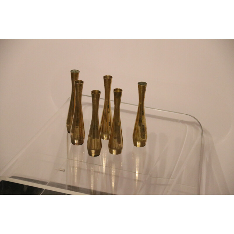 Set of 6 vintage candle holders in brass  Denmark 1960s
