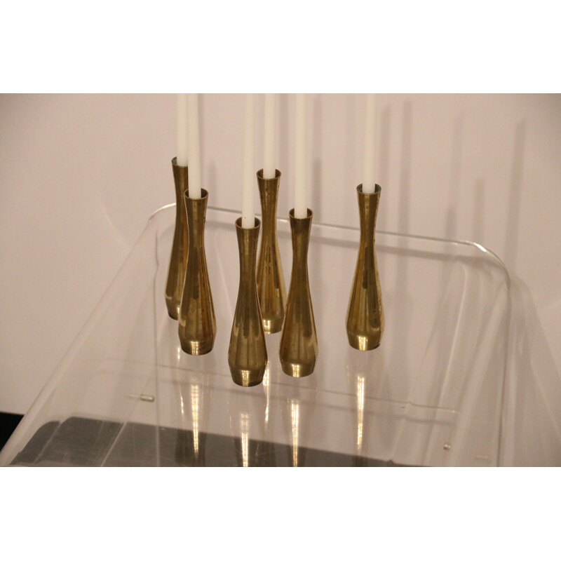 Set of 6 vintage candle holders in brass  Denmark 1960s