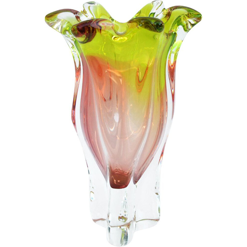 Vintage Glass vase by J. Hospodka Chribska Sklarna Czechoslovakia 1960s