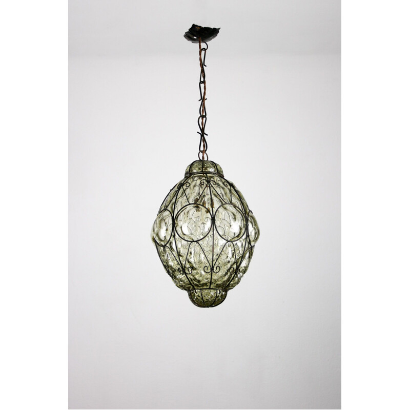 Suspension vintage Murano en verre de cage Italien 1960