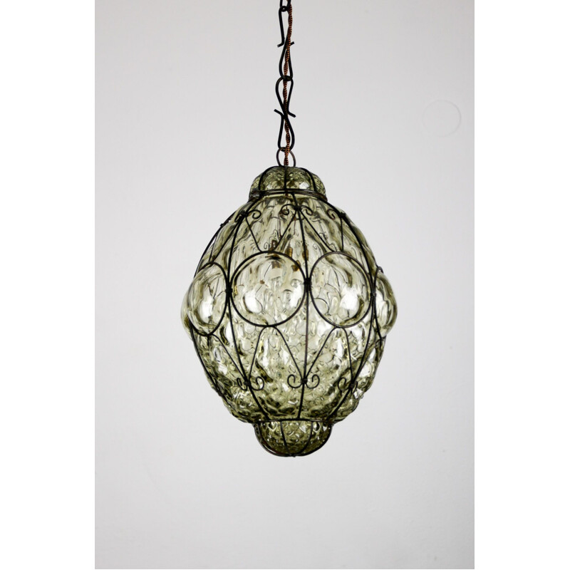 Suspension vintage Murano en verre de cage Italien 1960