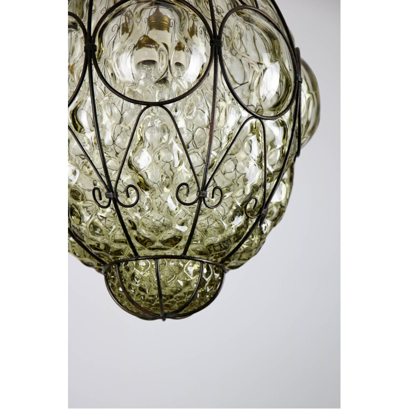 Suspension vintage Murano en verre de cage Italien 1960