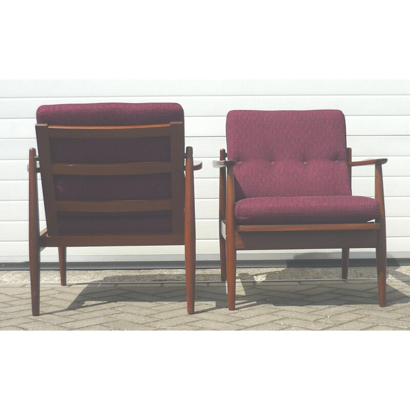 Pair of scandinavian armchairs in teak and fabric - 1960s