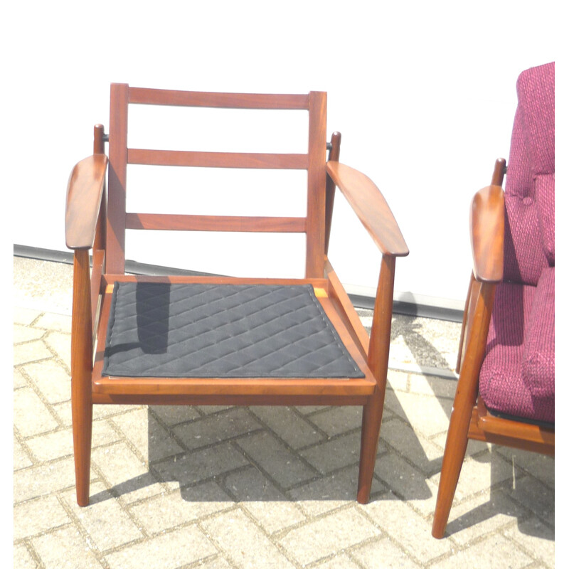 Pair of scandinavian armchairs in teak and fabric - 1960s