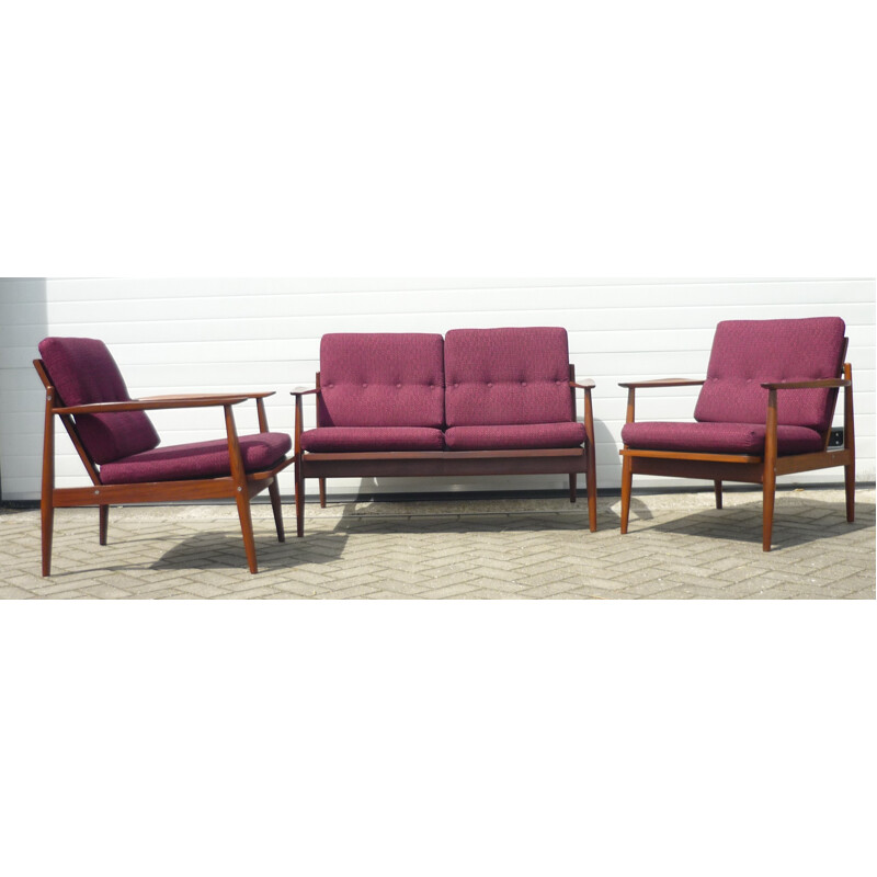 Pair of scandinavian armchairs in teak and fabric - 1960s