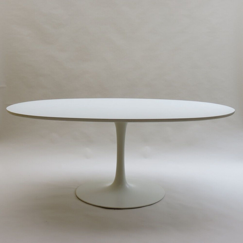 Large vintage Oval White Tulip Dining Table By Maurice Burke For Arkana 1960s