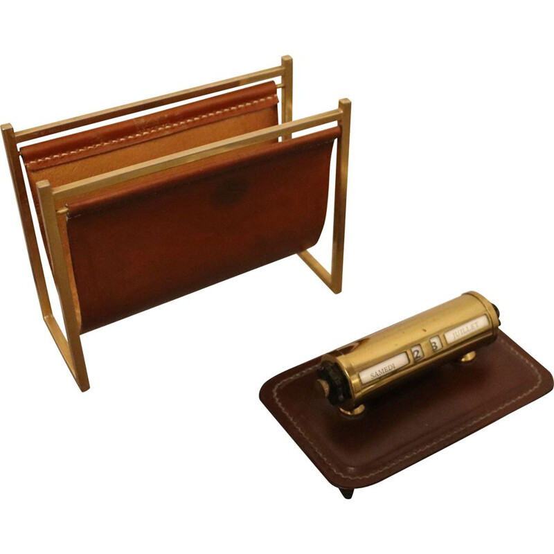 Vintage Desk accessories-  letter holder & calendar - Delvaux - Belgium - 1970s