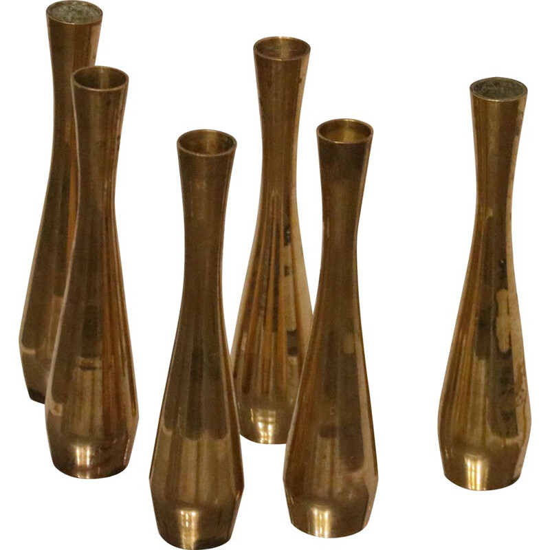 Set of 6 vintage candle holders in brass  Denmark 1960s