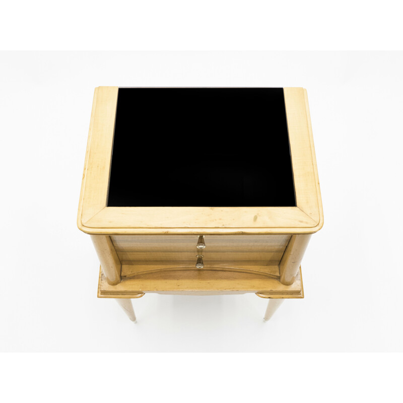 Pair of vintage sycamore bedside tables, brass by Suzanne Guiguichon, 1950