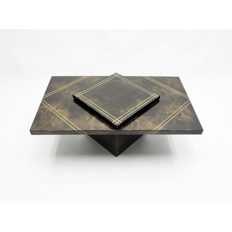 Vintage lacquered brass bar coffee table by Guy Lefevre for Ligne Roset, 1970