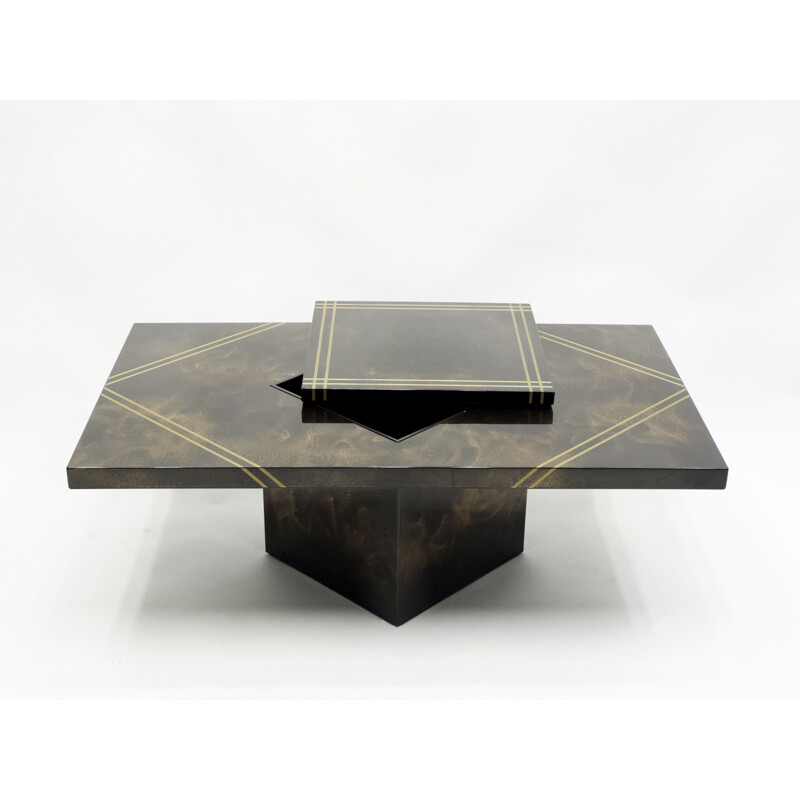 Vintage lacquered brass bar coffee table by Guy Lefevre for Ligne Roset, 1970