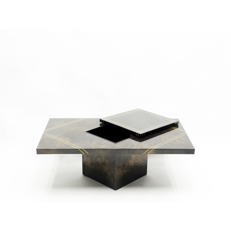 Vintage lacquered brass bar coffee table by Guy Lefevre for Ligne Roset, 1970