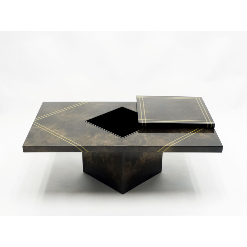 Vintage lacquered brass bar coffee table by Guy Lefevre for Ligne Roset, 1970