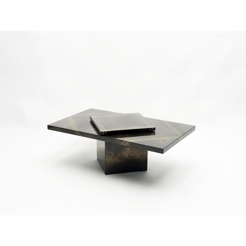 Vintage lacquered brass bar coffee table by Guy Lefevre for Ligne Roset, 1970