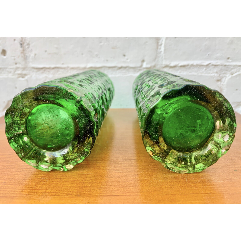 Pair of Vintage Green Bark Glass Vases