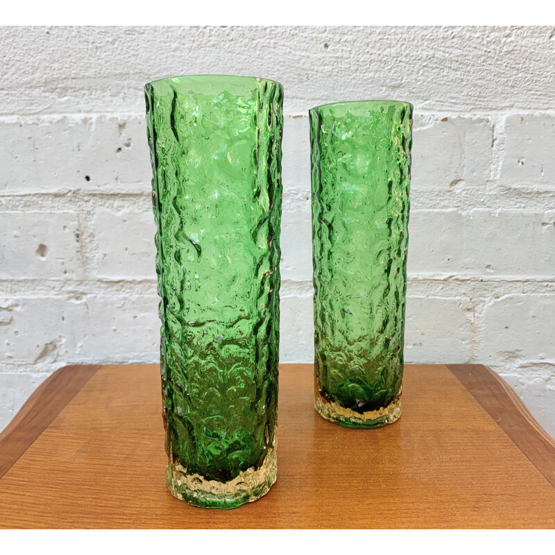 Pair of Vintage Green Bark Glass Vases