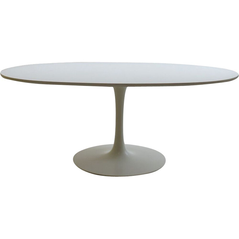 Large vintage Oval White Tulip Dining Table By Maurice Burke For Arkana 1960s